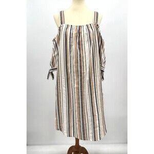 Hint of Blush Striped Cold Shoulder Midi Dress Plus 3X Boho Tie Sleeve Cotton